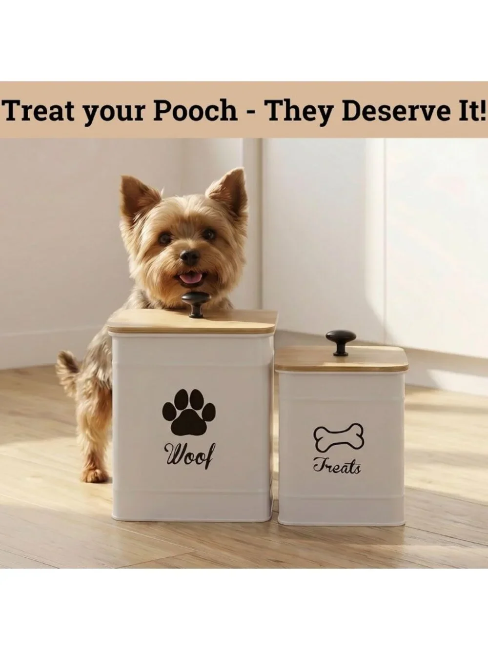 Airtight Dog Treat Container Set of 2 - Durable Metal, Easy Open, Fits 20 Cups